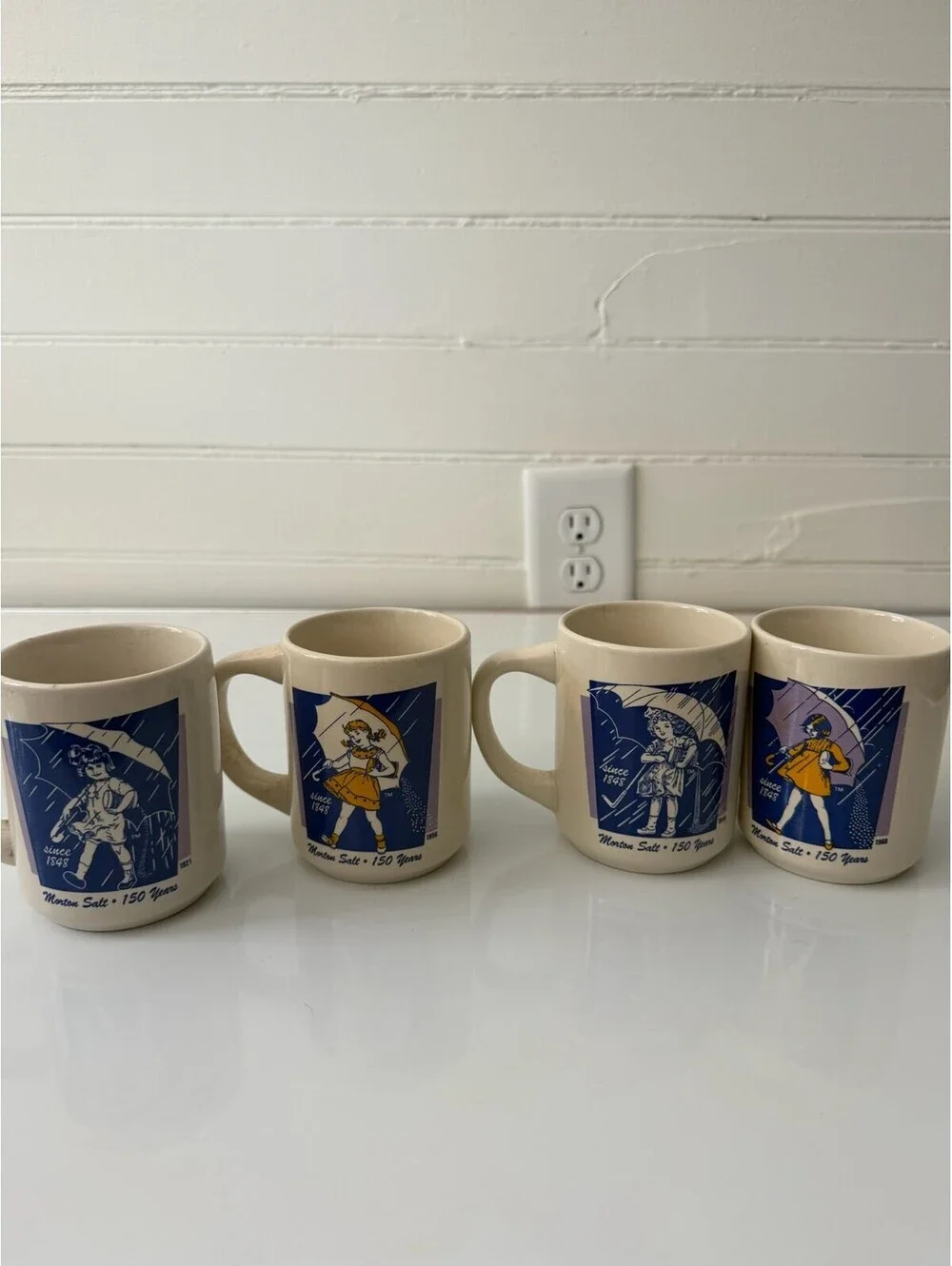 Vintage Morton Salt Girl Logo Mug Set of 4